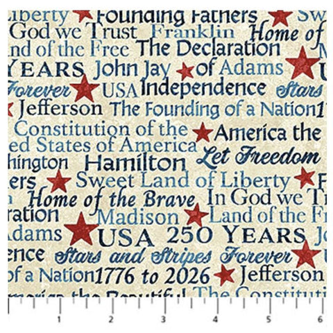 America 250 - Stonehenge by Linda Ludivico for Northcott Fabrics 28373-12 Words Beige Multi