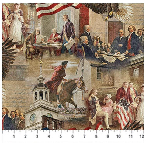 America 250 - Stonehenge by Linda Ludivico for Northcott Fabrics DP28367-12 Independence Beige Multi