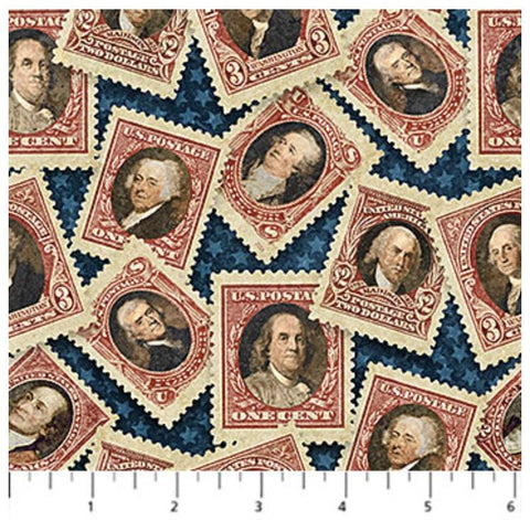 America 250 - Stonehenge by Linda Ludivico for Northcott Fabrics DP28369-49 Stamps Navy Multi