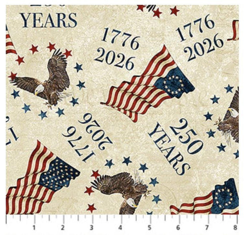 America 250 - Stonehenge by Linda Ludivico for Northcott Fabrics DP28370-12 250 Toss Beige Multi