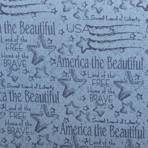 Light Blue Fabric / Navy Patriotic Script and Star Print - Selvage to Selvage Print