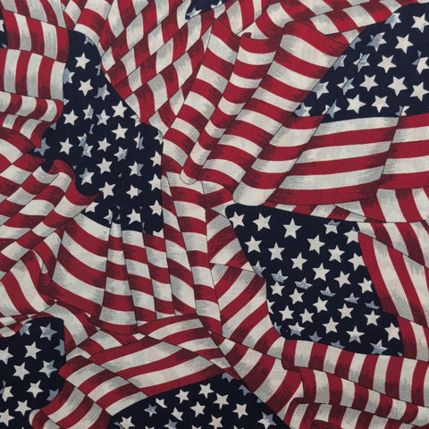 VIP Cranston Print Works - Red, White, Blue Packed Tossed American Flag Print Fabric