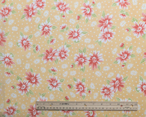 California Girl 20180 by Joanna Figueroa Fig Tree & Co Moda - Yellow Fabric / Pink, White Dot and Tossed Flower Print