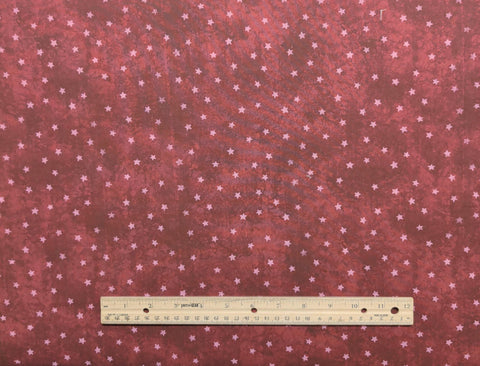 Dark Red Tonal Fabric / Pink Tossed Star Print - Selvage to Selvage Print