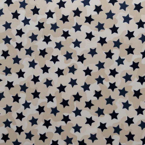 Gabi Jenkins Home Front Girl Quilting Treasures - White and Tan Tonal Fabric / Tossed Navy Star Print