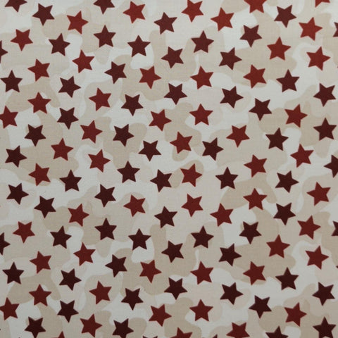 Gabi Jenkins Home Front Girl Quilting Treasures - White and Tan Tonal Fabric / Tossed Red Star Print