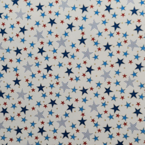 Celebrate H4007 Hoffman California International Fabrics - White Fabric / Red, Blue, Gold Metallic Star Print