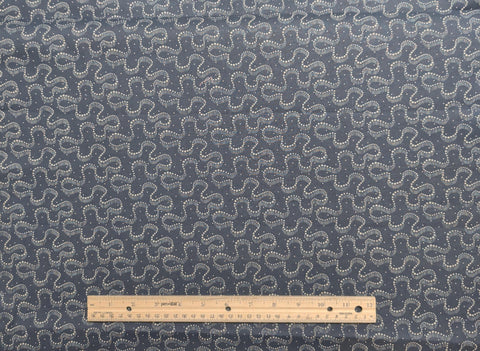 Navy, White Star Ribbon Print Fabric - Selvage to Selvage Print