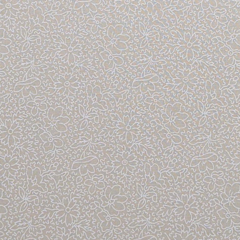 Oatmeal Colored Fabric / Packed White Flower Outline Print - Selvage to Selvage Print