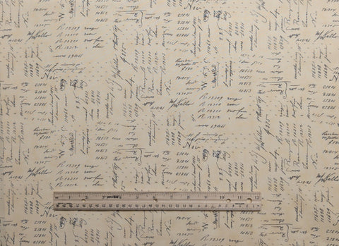 Atelier 44051 by 3 Sisters for Moda - Tan Fabric / Black Numerals and Script Print