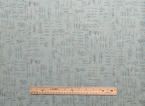 Atelier 44051 by 3 Sisters for Moda - Tan Fabric / Aqua Numerals and Script Print