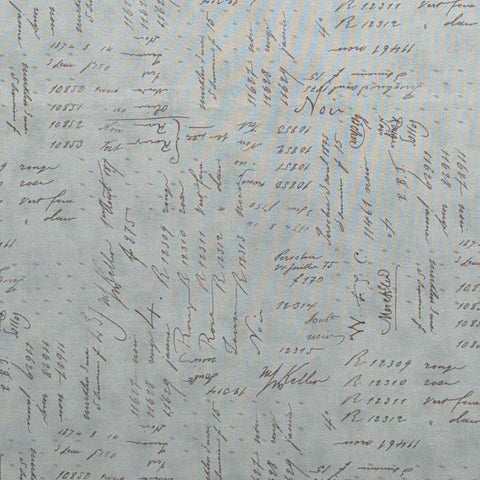 Atelier 44051 by 3 Sisters for Moda - Tan Fabric / Aqua Numerals and Script Print