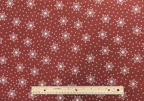 Crazy for Christmas 18182 Maywood Studio Bonnie Sullivan - Dark Red Tonal Flannel Fabric / Tossed White Snowflake and Dot Print