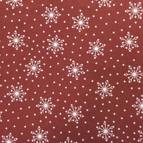 Crazy for Christmas 18182 Maywood Studio Bonnie Sullivan - Dark Red Tonal Flannel Fabric / Tossed White Snowflake and Dot Print