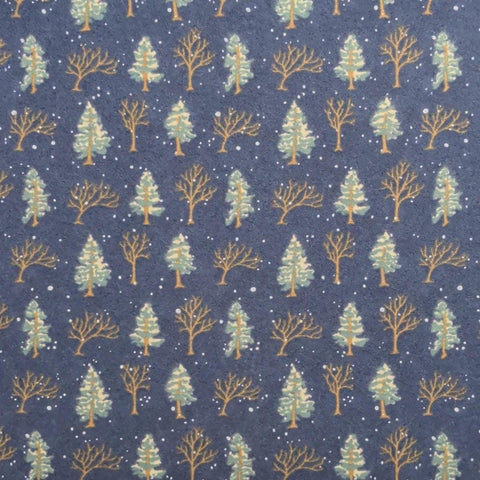 Winter Forest 6602 Holly Taylor for Moda - Navy Flannel Fabric / Green and Tan Tree Print