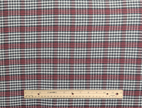 Shirtweight Flannel Fabric / Black, Red, White Micro Plaid - Selvage to Selvage Print