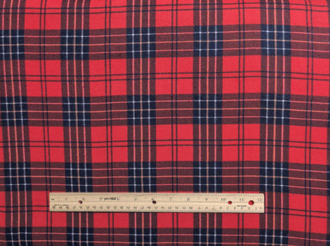 Vintage Red, Navy, White Tartan Plaid Flannel Fabric - Selvage to Selvage Print