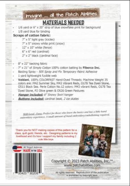 Cardinal Flurries MM12-1BH Pattern by Patch Abilities / Includes Hanger and Buttons