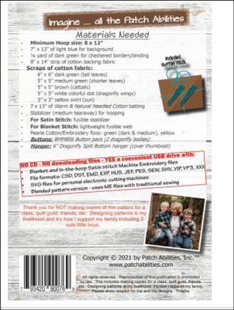 Dragonfly Garden MM806BH-ME by Patch Abilities Satin & Blanket Stitch Machine Embroidery / USB / Includes Hanger