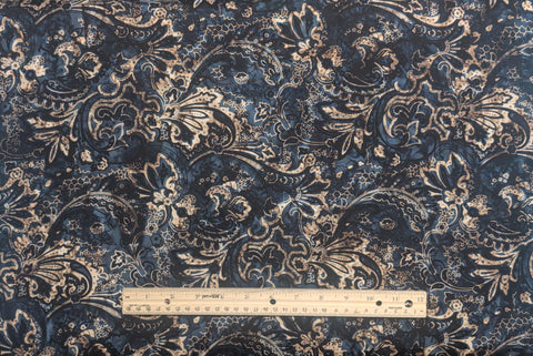 BATIK - Expressions Express Yourself! Bandanas BT23425-309 Moody Blues - Midnight and Navy Blue Fabric / Tan and White Filigree Tjap