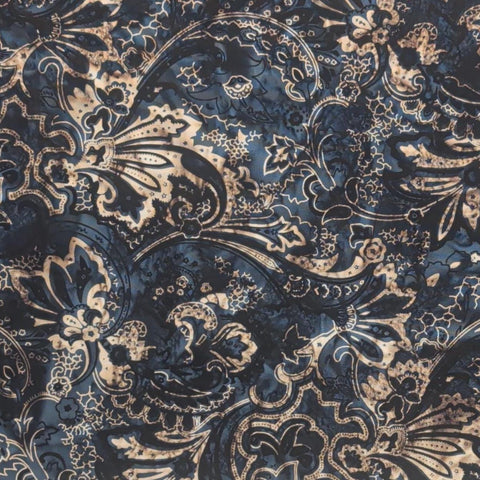 BATIK - Expressions Express Yourself! Bandanas BT23425-309 Moody Blues - Midnight and Navy Blue Fabric / Tan and White Filigree Tjap