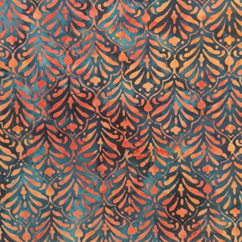 BATIK - Expressions Landscape Floreal Marmalade Splash BT23211-246  - Teal and Navy Fabric / Orange Tonal Medallion Tjap