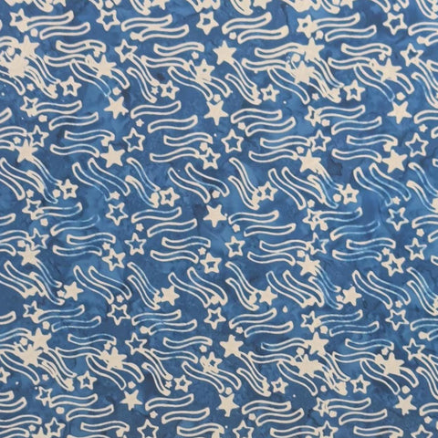 BATIK - Expressions 23195-295 Lapis Blue Fabric / White Star and Wavy Stripe Tjap