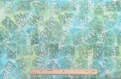 BATIK - Expressions A Touch of Celtic BT23264-310 Seafoam Fabric / Tonal Celtic Knot, White Highland Script