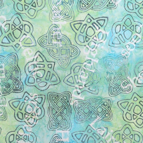 BATIK - Expressions A Touch of Celtic BT23264-310 Seafoam Fabric / Tonal Celtic Knot, White Highland Script