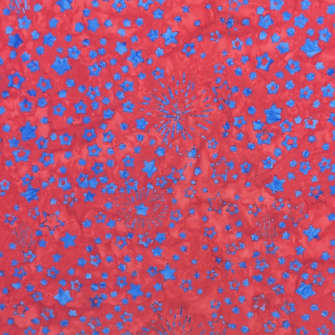 BATIK - Let Freedom Reign Expressions - Red Fabric / Blue Star and Fireworks Tjap