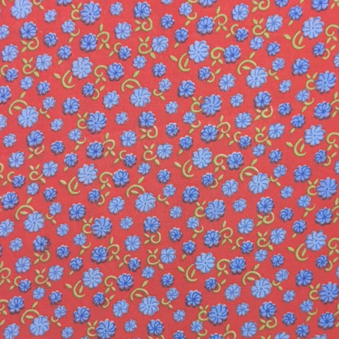 Vintage Red Fabric / Medium and Light Blue tossed Flower Print - Selvage to Selvage Print