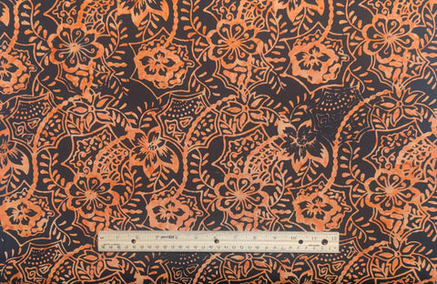 BATIK - Expressions Batiks Garden Fresh Bold 'n Brazen BT23414-249 - Black Fabric / Orange Flower Tjap