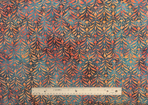 BATIK - Expressions Landscape Floreal Marmalade Splash BT23211-246  - Teal and Navy Fabric / Orange Tonal Medallion Tjap
