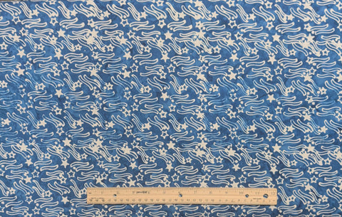 BATIK - Expressions 23195-295 Lapis Blue Fabric / White Star and Wavy Stripe Tjap