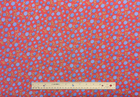 Vintage Red Fabric / Medium and Light Blue tossed Flower Print - Selvage to Selvage Print