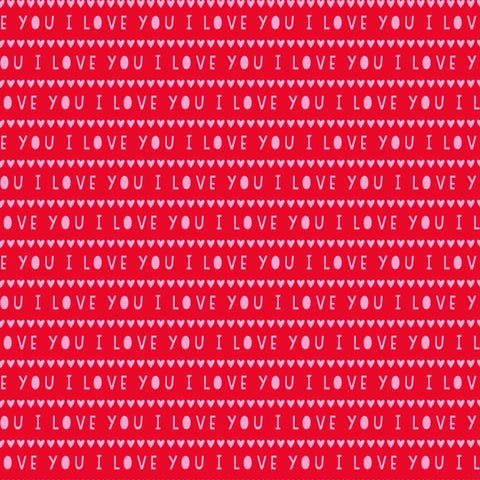 Sweetheart by My Mind's Eye 2024 C15503 Riley Blake Designs - Red Fabric / "I Love You" Script, White Heart Stripe