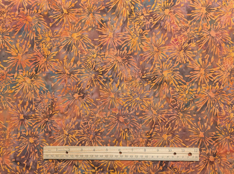 Hoffman California International Fabrics Batik G2230-192 Pumpkin - Purple Fabric / Orange Flower Print