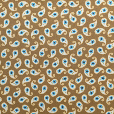 Michael Miller Fabrics CX4384-TOFD Erica - Golden Tan Fabric / White Paisley / Turquoise, Dark Brown Flower Print