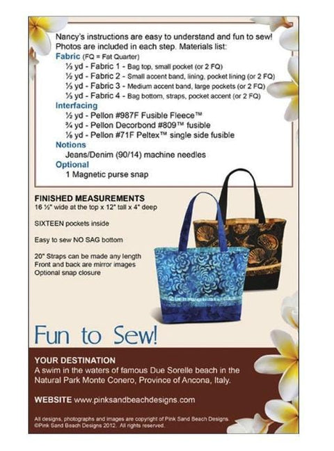 Tuscany Tote Pattern #121 - Pink Sand Beach Designs / Fat Quarter Friendly