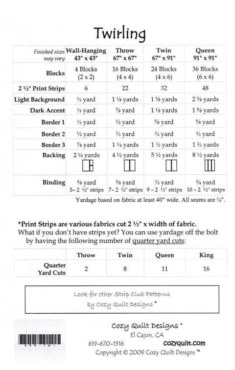Twirling - A Strip Club Pattern by Daniela Stout for Cozy Quilt Designs / Includes Instructions for Wall Hanging, Throw, Twin and Queen