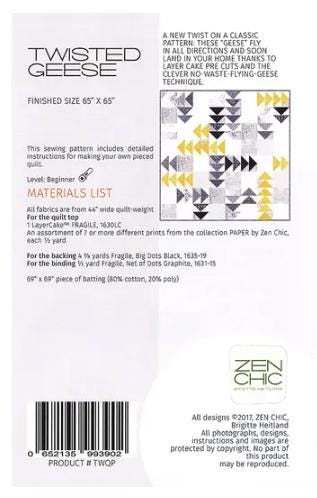 Twisted Geese Quilt Pattern - Zen Chic Brigitte Heitland / Finished Size: 65" x 65" / Skill Level - Beginner