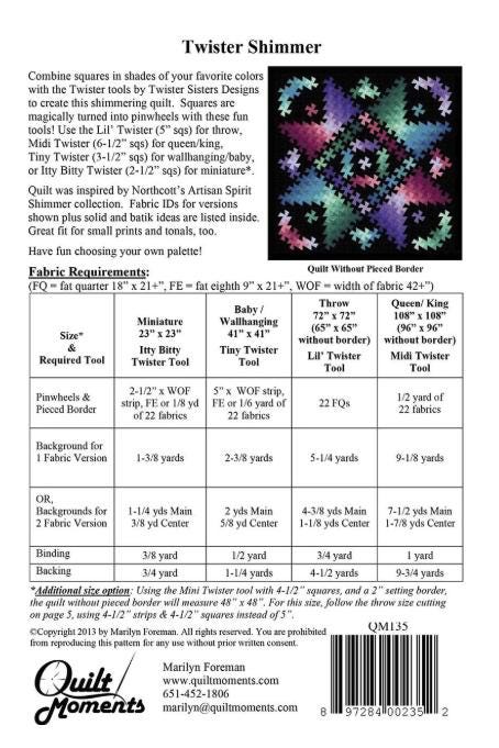 Twister Shimmer Quilt Pattern - Quilt Moments QM135 / Includes Instructions for 4 Sizes / Fat Quarter Friendly