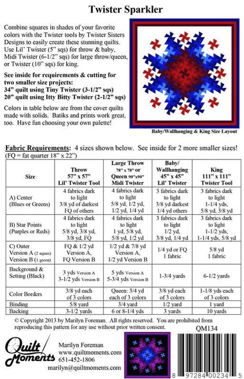 Twister Sparkler Quilt Pattern - Quilt Moments QM134 / Includes Instructions for 6 Sizes