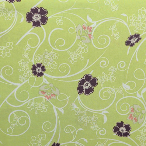 Filigree Collection FG-6536 for Art Gallery Fabrics - Lime Green Fabric / Plum, Pink, White Flower, Vine Print