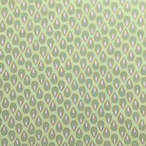 Penny Lane G8541-98G Hoffman California International Fabrics - Pale Moss Green Fabric / Moss Green, Pink Teardrop Print / Gold Metallic