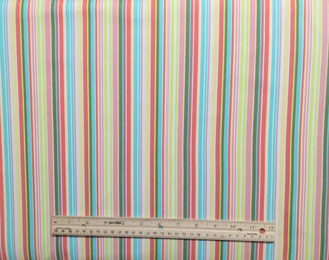 Multiple Choice G4060-41 Aqua Hoffman California International Fabrics - White, Aqua, Green, Pink, Rose Vertical Stripe Fabric