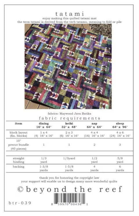 Tatami Quilt Pattern by Beyond the Reef / Includes Instructions for 4 Sizes
