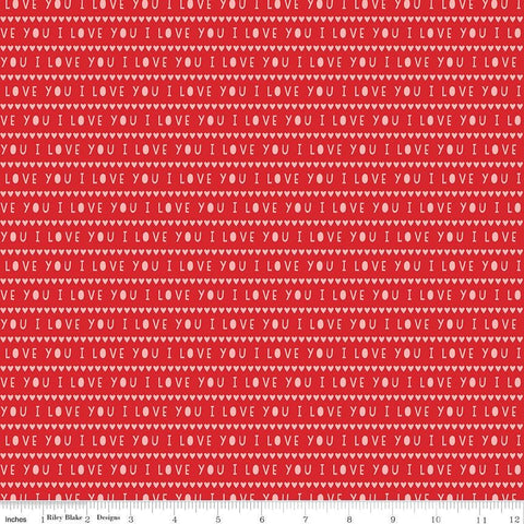 Sweetheart by My Mind's Eye 2024 C15503 Riley Blake Designs - Red Fabric / "I Love You" Script, White Heart Stripe