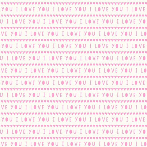 Sweetheart by My Mind's Eye 2024 C15503 Riley Blake Designs - White Fabric / "I Love You" Script, Pink Heart Stripe