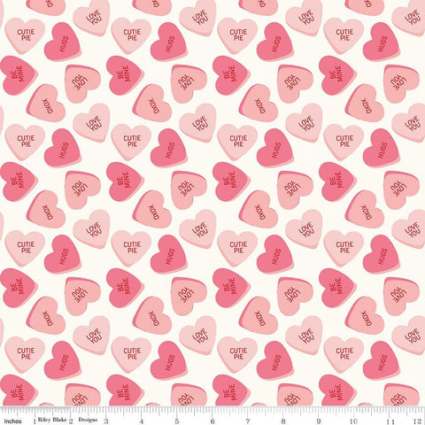 Sweetheart by My Mind's Eye 2024 C15500 Riley Blake Designs - White Fabric / Light Pink, Dark Pink Tossed Heart Print / Red Script